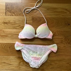 VS PINK • rainbow and lace two piece bikini bathing suit